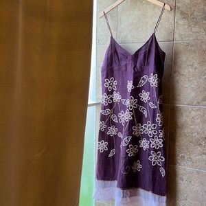 Vintage British India Traveler Slip Dress Batik Cotton Embroidered Beaded Asia M